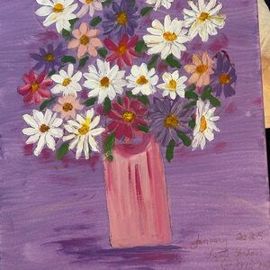 Floral Art Print with Purple and Pink Accents